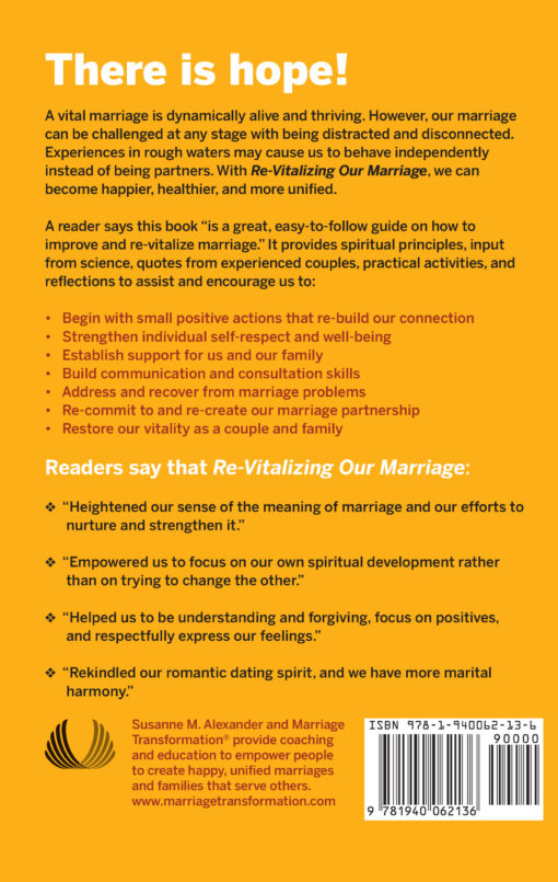 Re-Vitalizing Our Marriage Back Cover